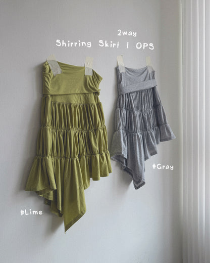 SK227 2Way Shirring Skirt&OPS - Lime | Green | White