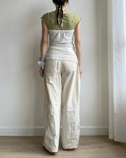 VT308 Halter Neck Top - Ivory | Green
