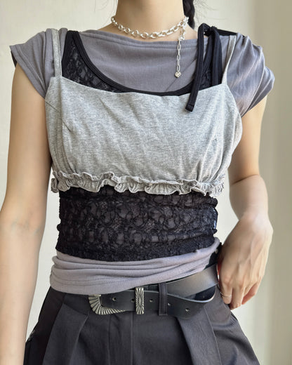 VT323 Ruffle Mini Vest - White | Gray