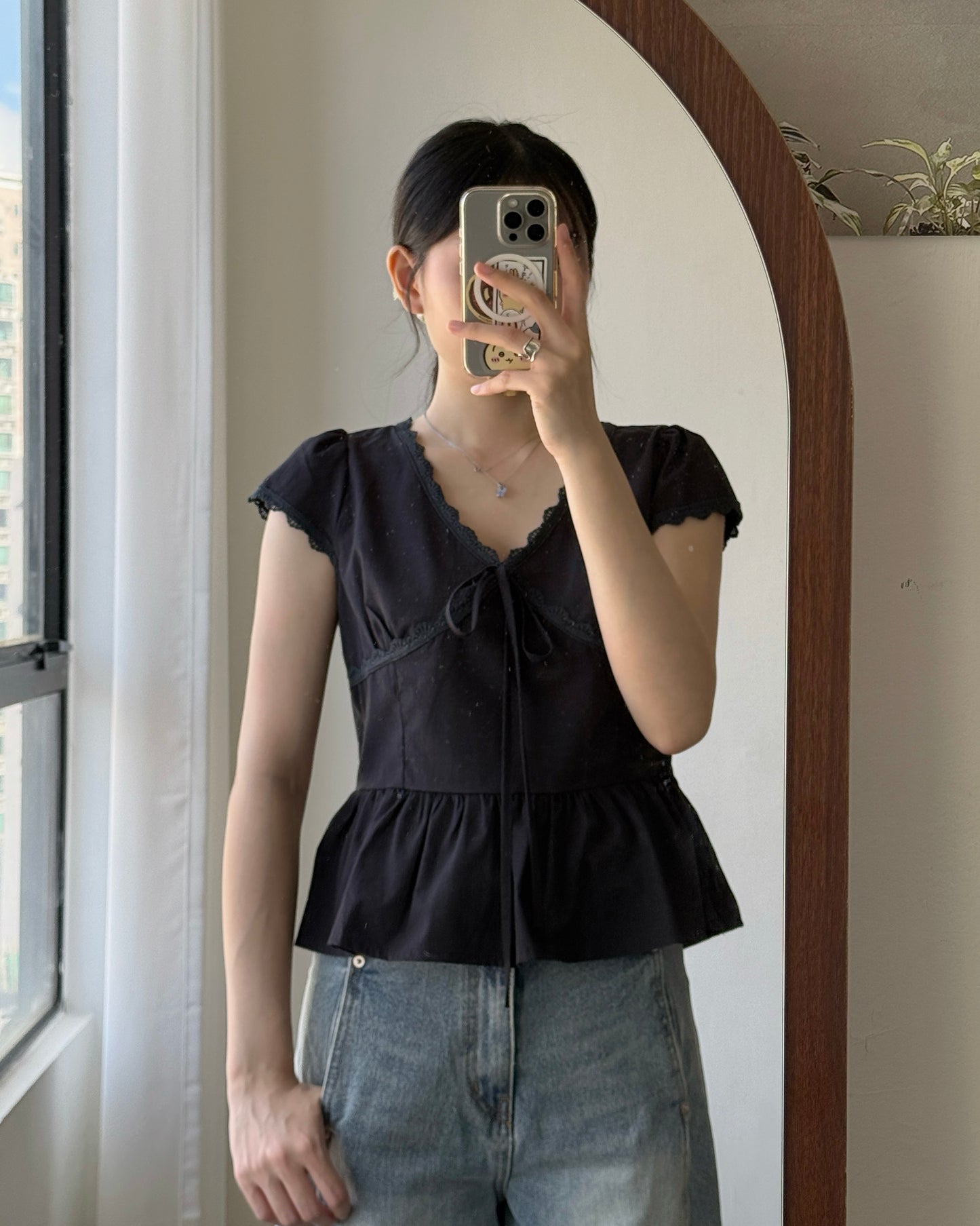 TP598 Lace Flared Blouse - White | Navy