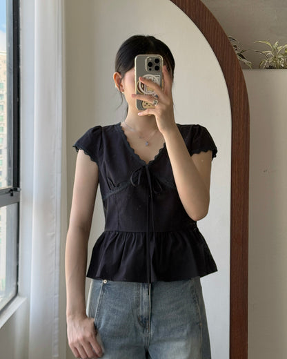 TP598 Lace Flared Blouse - White | Navy