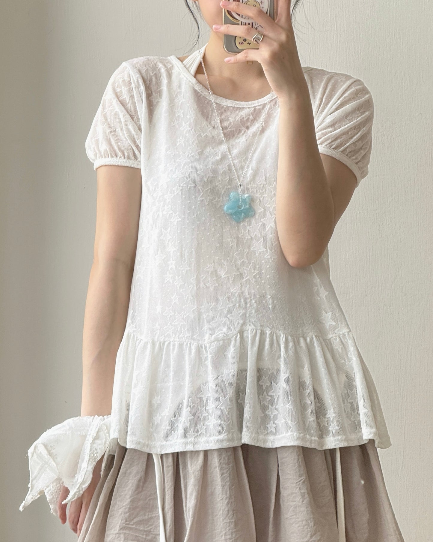 TP595 Star Sheer Blouse - White | Black