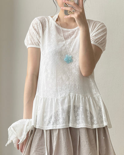 TP595 Star Sheer Blouse - White | Black