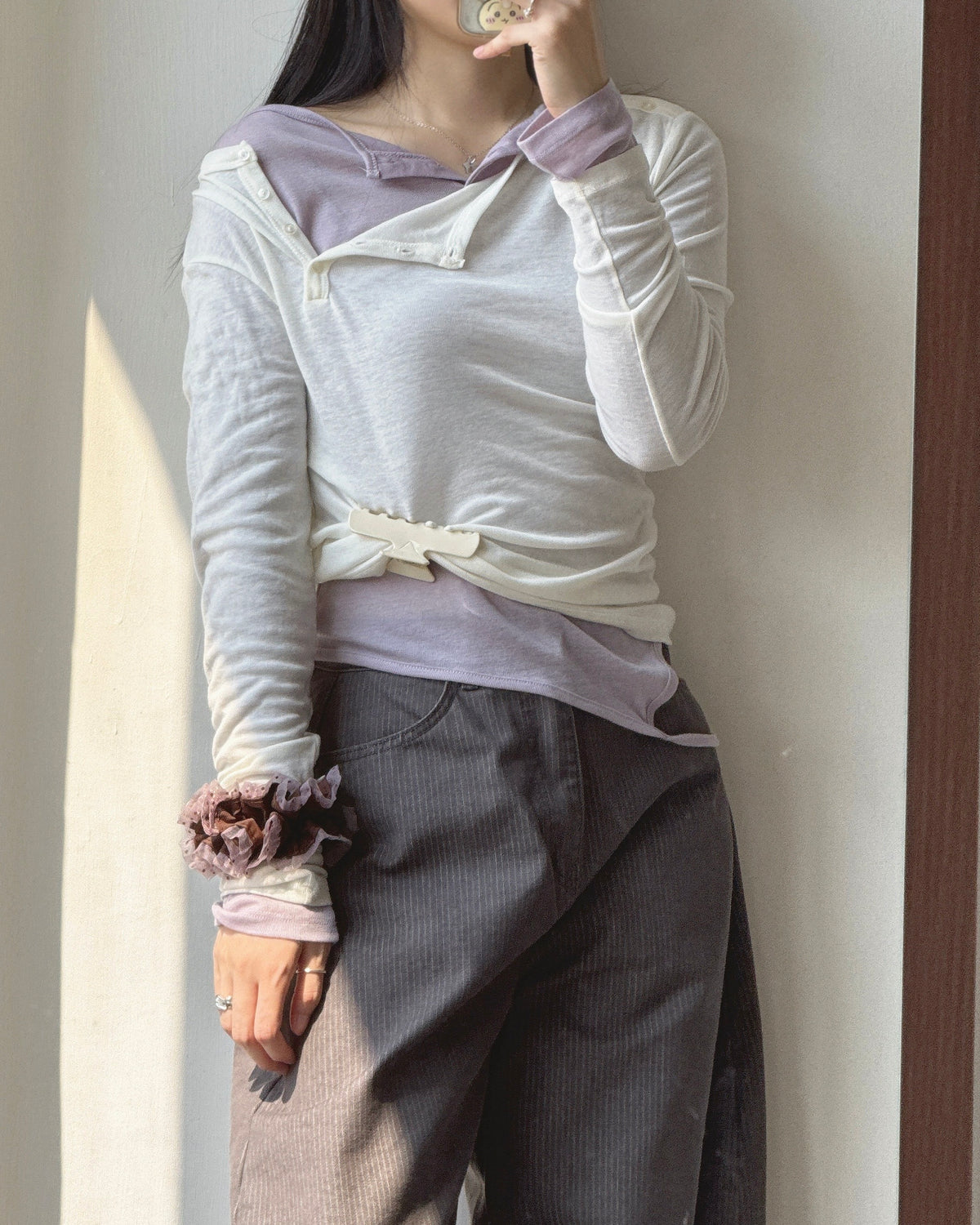 TP622 Ribbed Button Asym Top - Black | Gray | Plum | Charcoal | Mint | Ivory