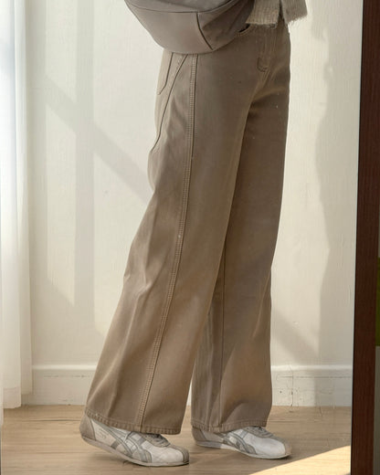 JN062 內有毛毛直筒牛仔褲 - Beige | Blue