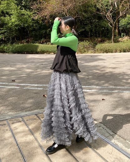 SK182 Bun Frill Skirt - White | Gray | Black