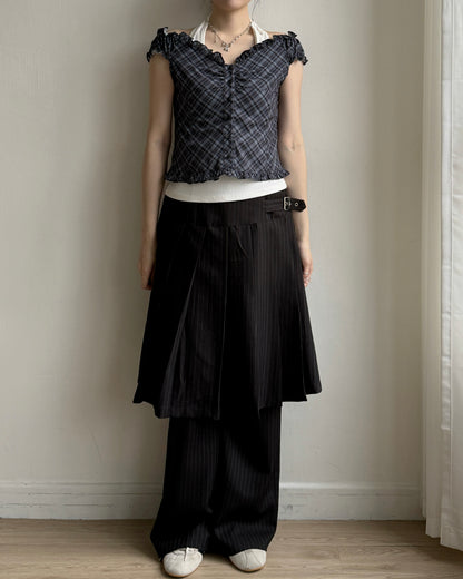 VT291 Checkered  Blouse - Skyblue | Charcoal