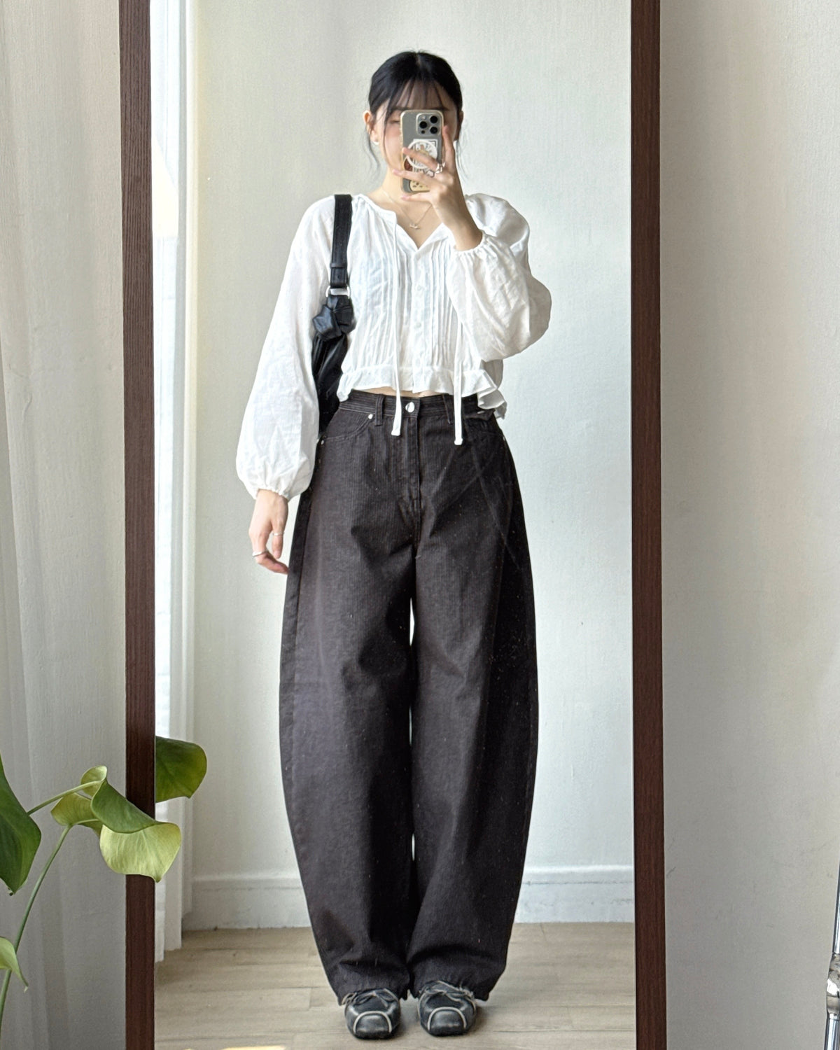 JN070 Balloon Buckle Stripe Pants - Navy | Brown | Gray