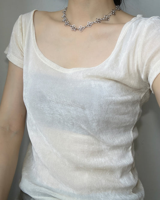 TP607 Velvet 2way TEE - Ivory | Brown | Charcoal