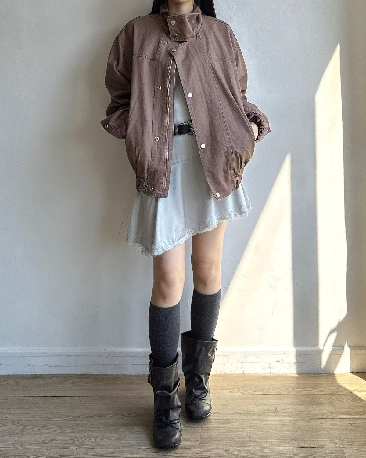 JK047 Amber Washed High Neck Jumper - Brown | Wine