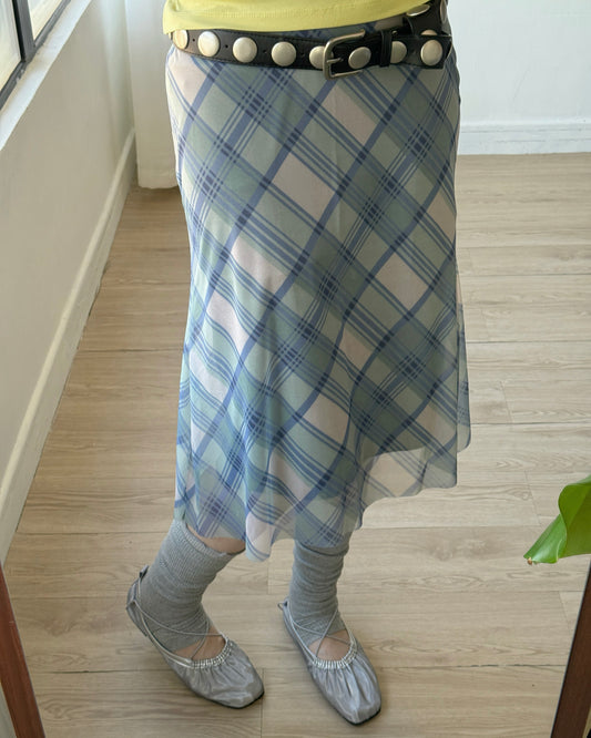 SK226 Checked Midi Skirt - Blue | Beige