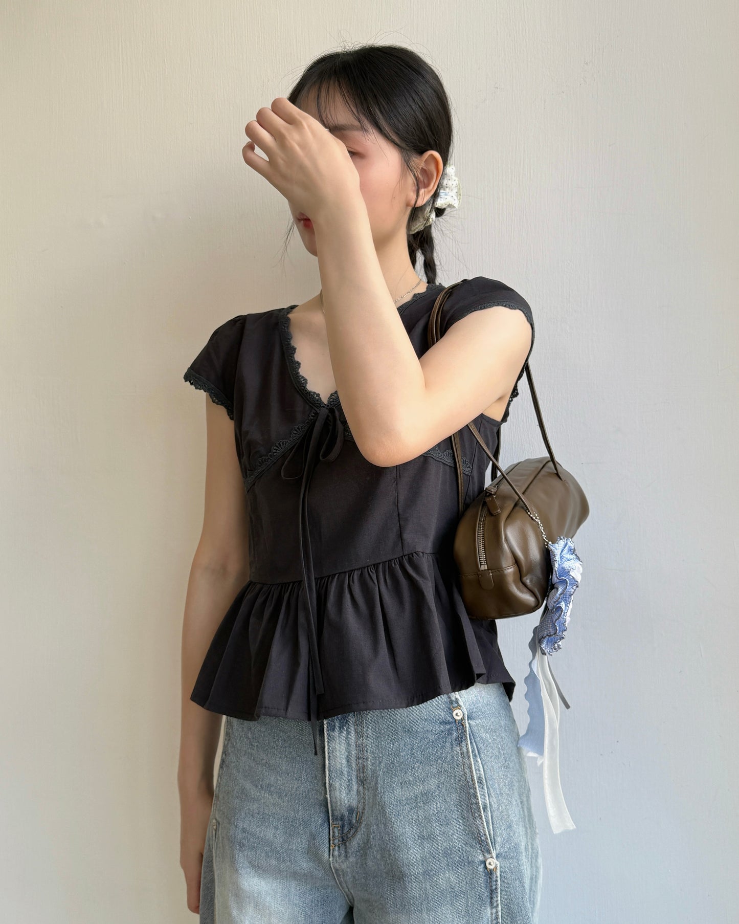 TP598 Lace Flared Blouse - White | Navy