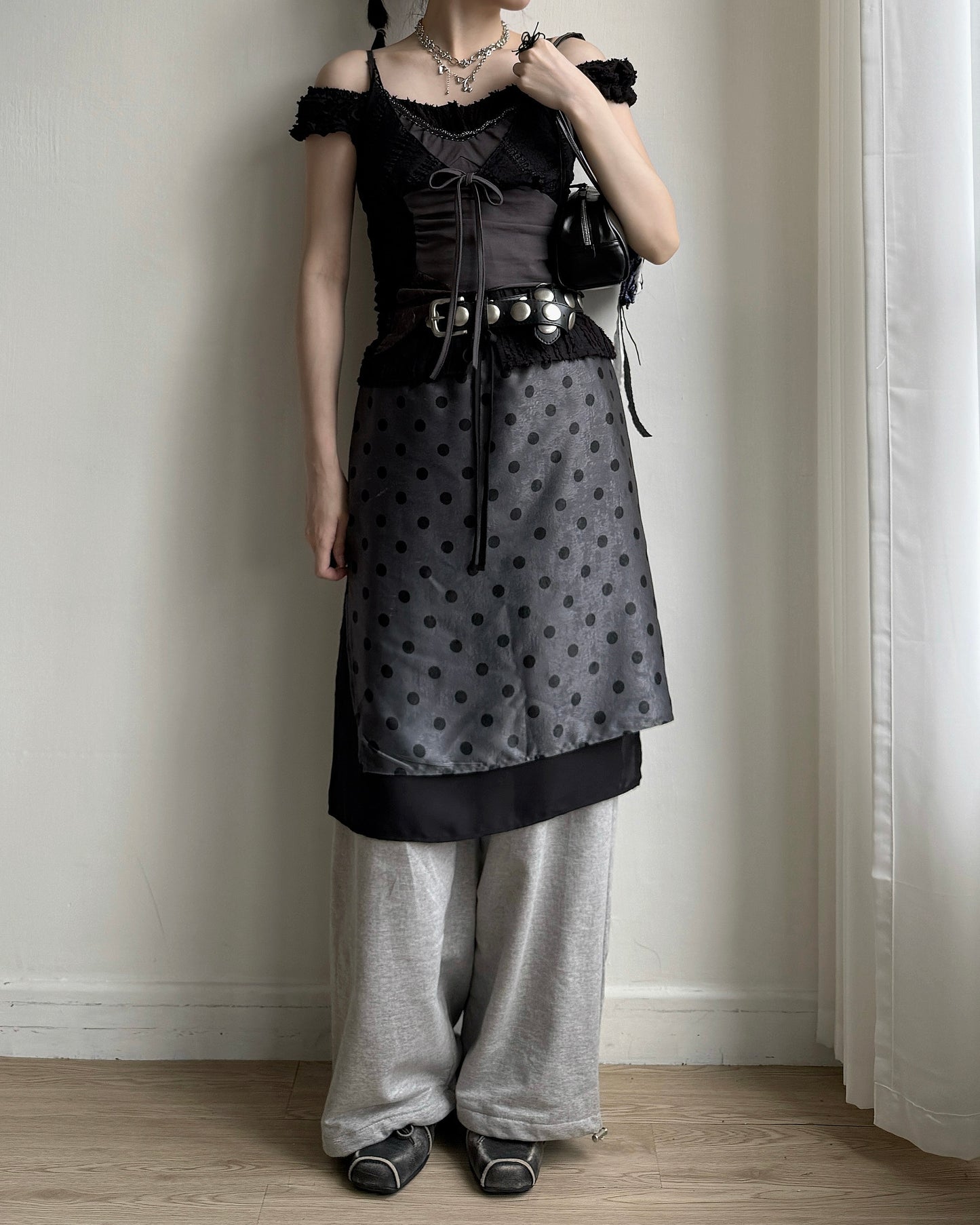 SK219 DotDot Skirt - Skyblue | Charcoal