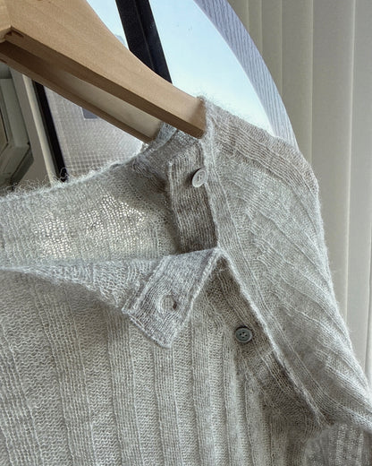 TP624 Fuzzy Rib Button Knit - Gray | Ivory | Black