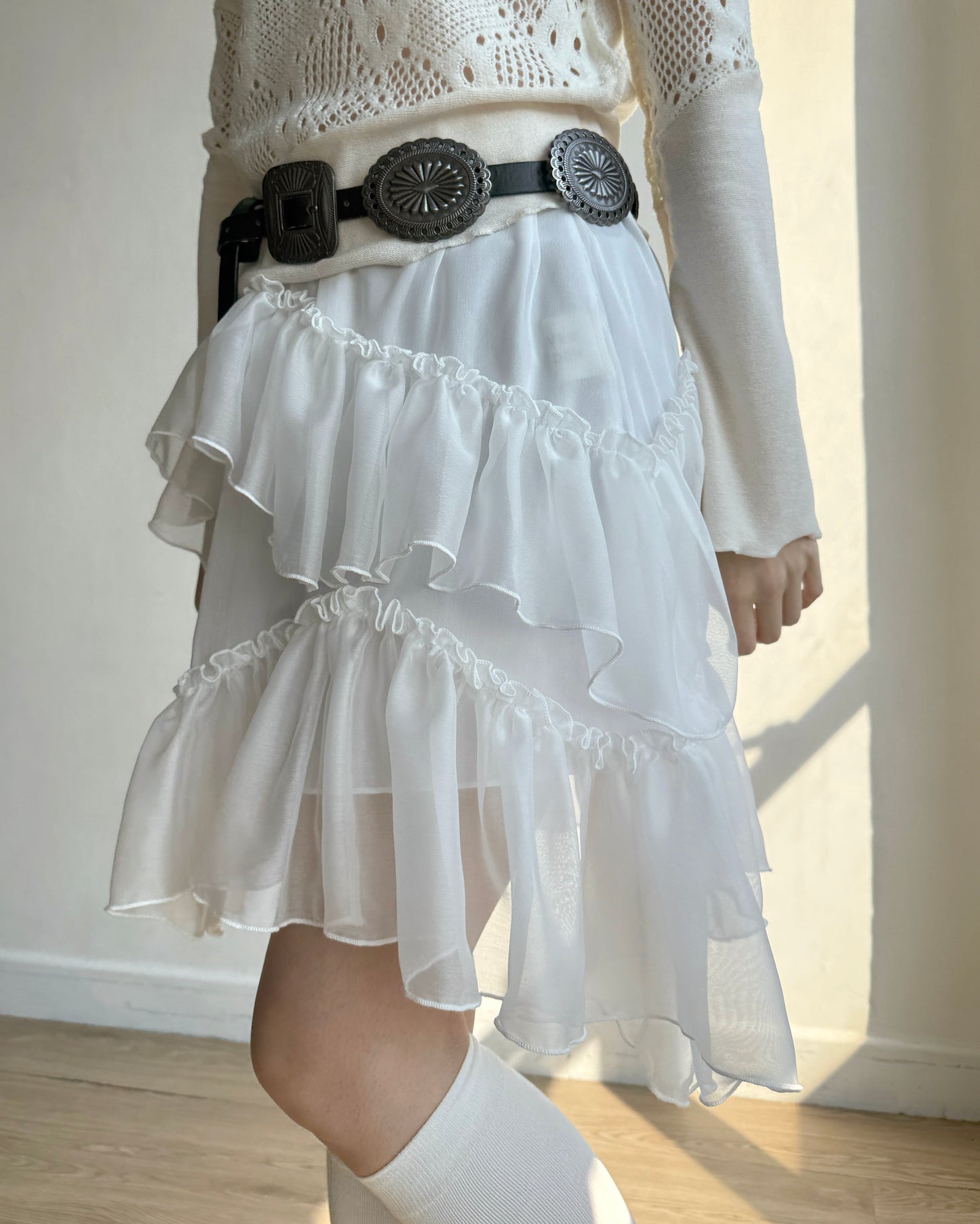SK210 Cancan Skirt - White | Mocha