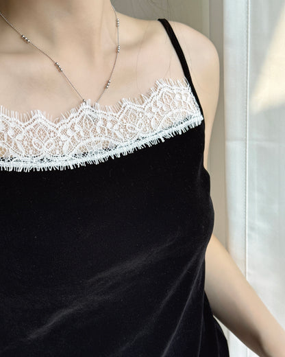VT334 Velvet Lace Camisole - Camel | Ivory | Skyblue | Black