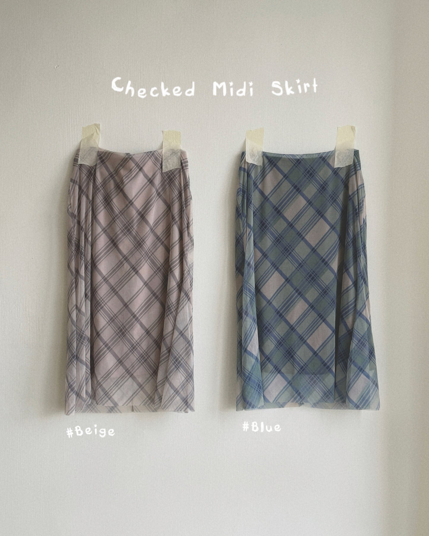 SK226 Checked Midi Skirt - Blue | Beige