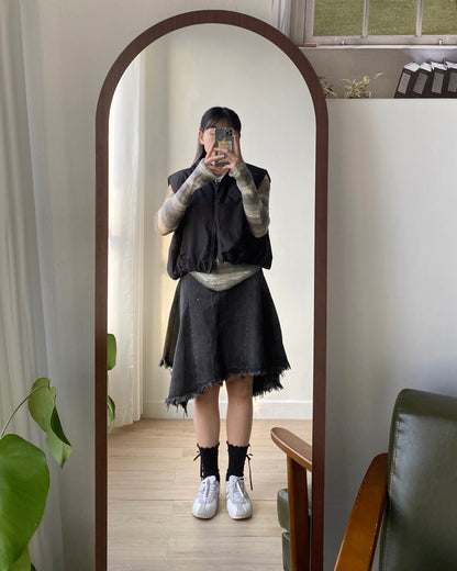 SK181 Irregular Ruffle Skirt - Gray | Black