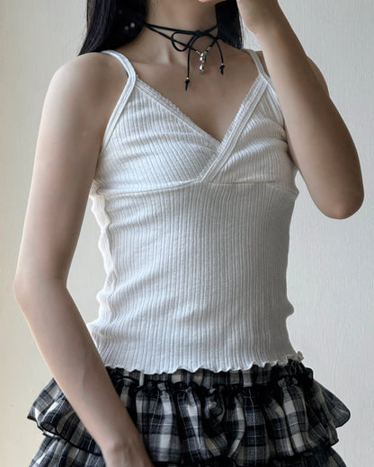 VT261 Lace Ribbed Vest - Ivory | Dark Gray | Khaki