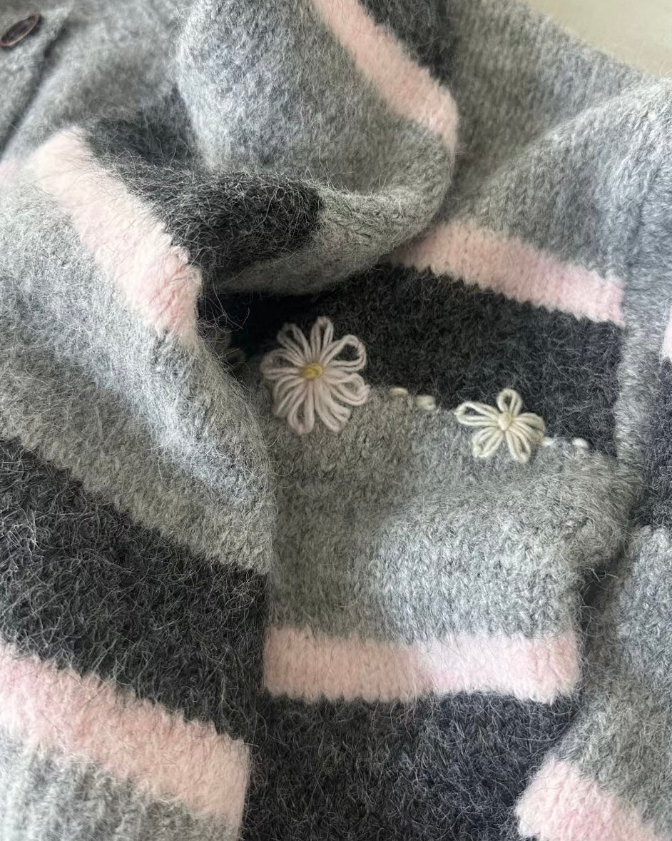 Preorder 🌸 CD054 Floral Muffler Knit - Gray | Brown