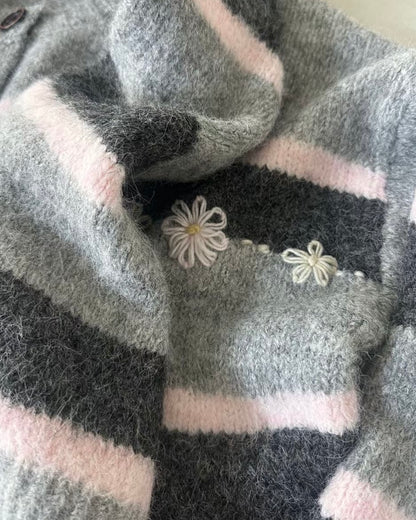 Preorder 🌸 CD054 Floral Muffler Knit - Gray | Brown