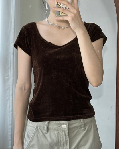 TP607 Velvet 2way TEE - Ivory | Brown | Charcoal