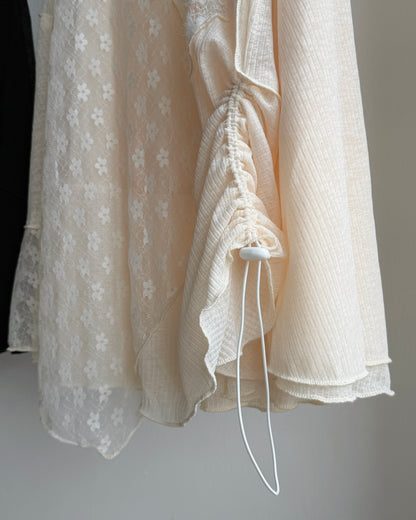 DS285 Lace-trimmed Shirred Patch OPS - Ivory | Black