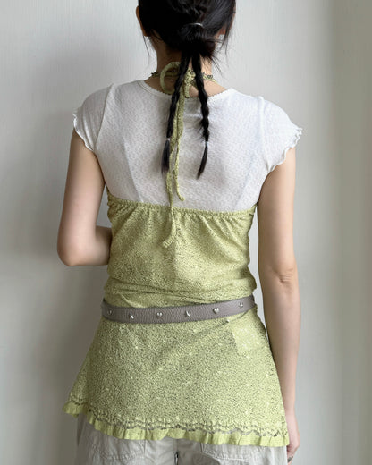 VT308 Halter Neck Top - Ivory | Green