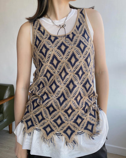 現貨 VT221 Diamond Knit Vest - Beige | Brown