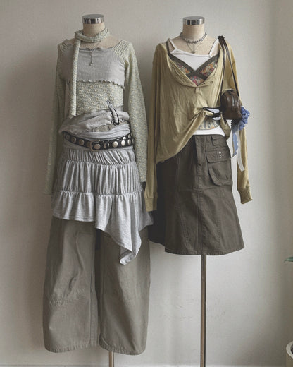 SK231 Cargo Pocket Skirt - Khaki | Black