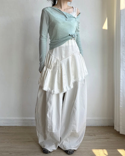 DS297 Asymmetrical Satin Lace OPS - Light Mint | Ivory
