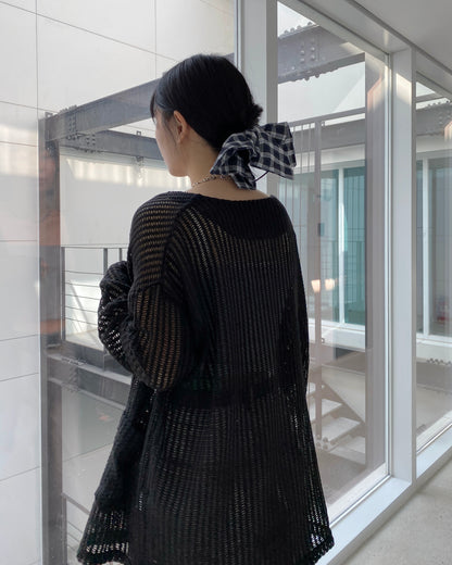CD052 Meshed Cardigan - Ivory | Black