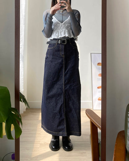 現貨 SK177 H-line Denim Skirt - Navy | Black