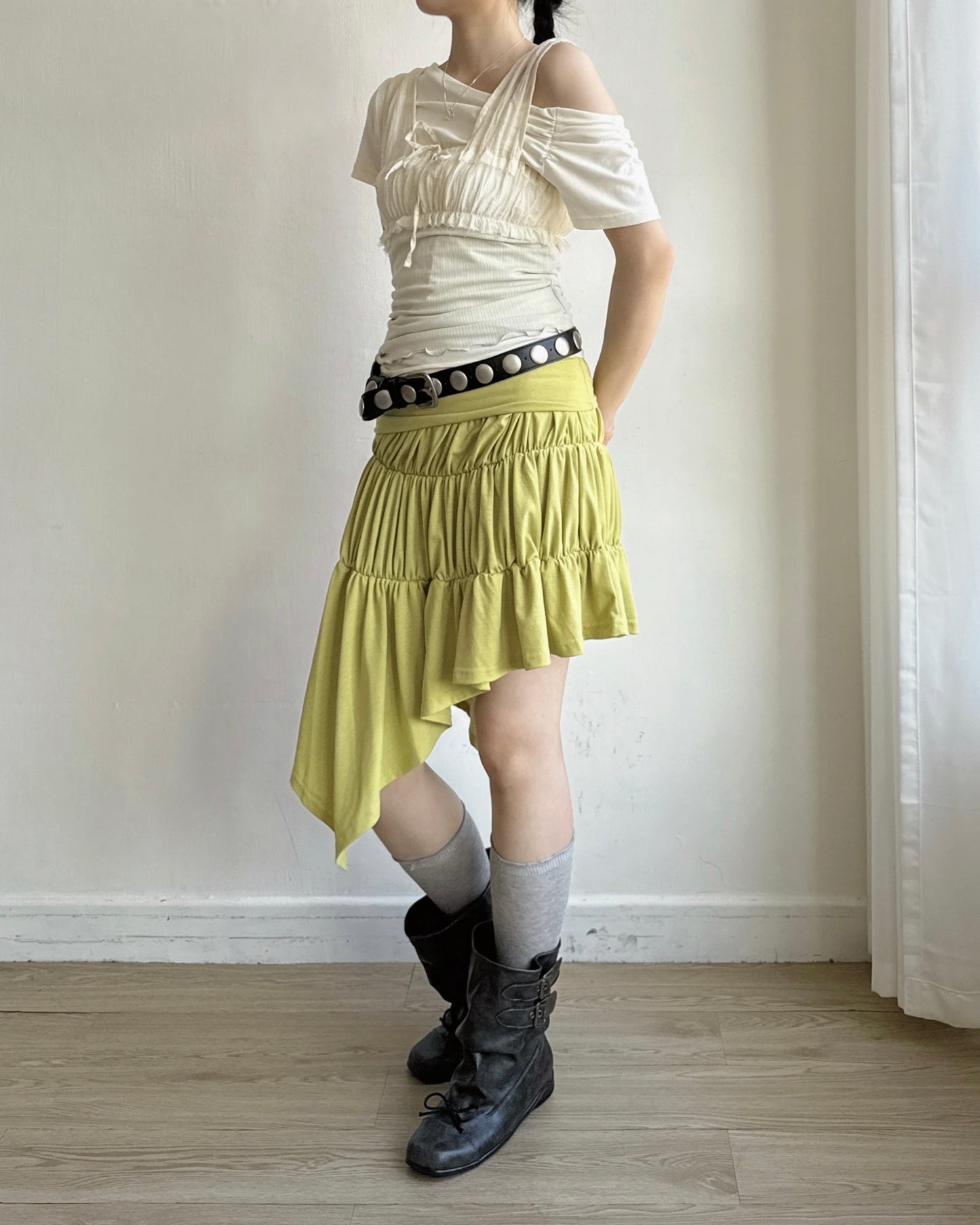 SK227 2Way Shirring Skirt&OPS - Lime | Green | White