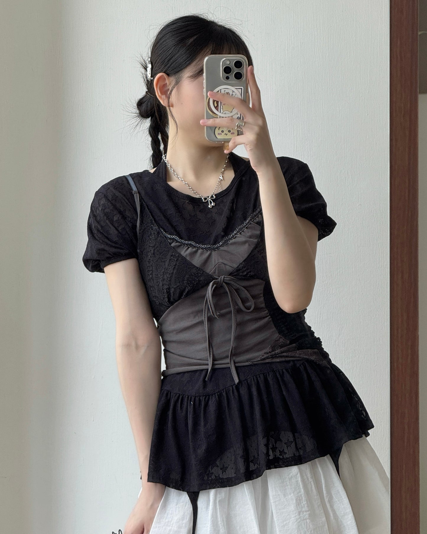 TP595 Star Sheer Blouse - White | Black