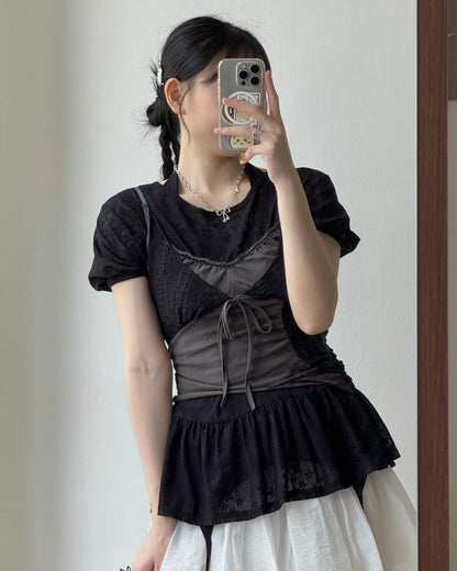 TP595 Star Sheer Blouse - White | Black