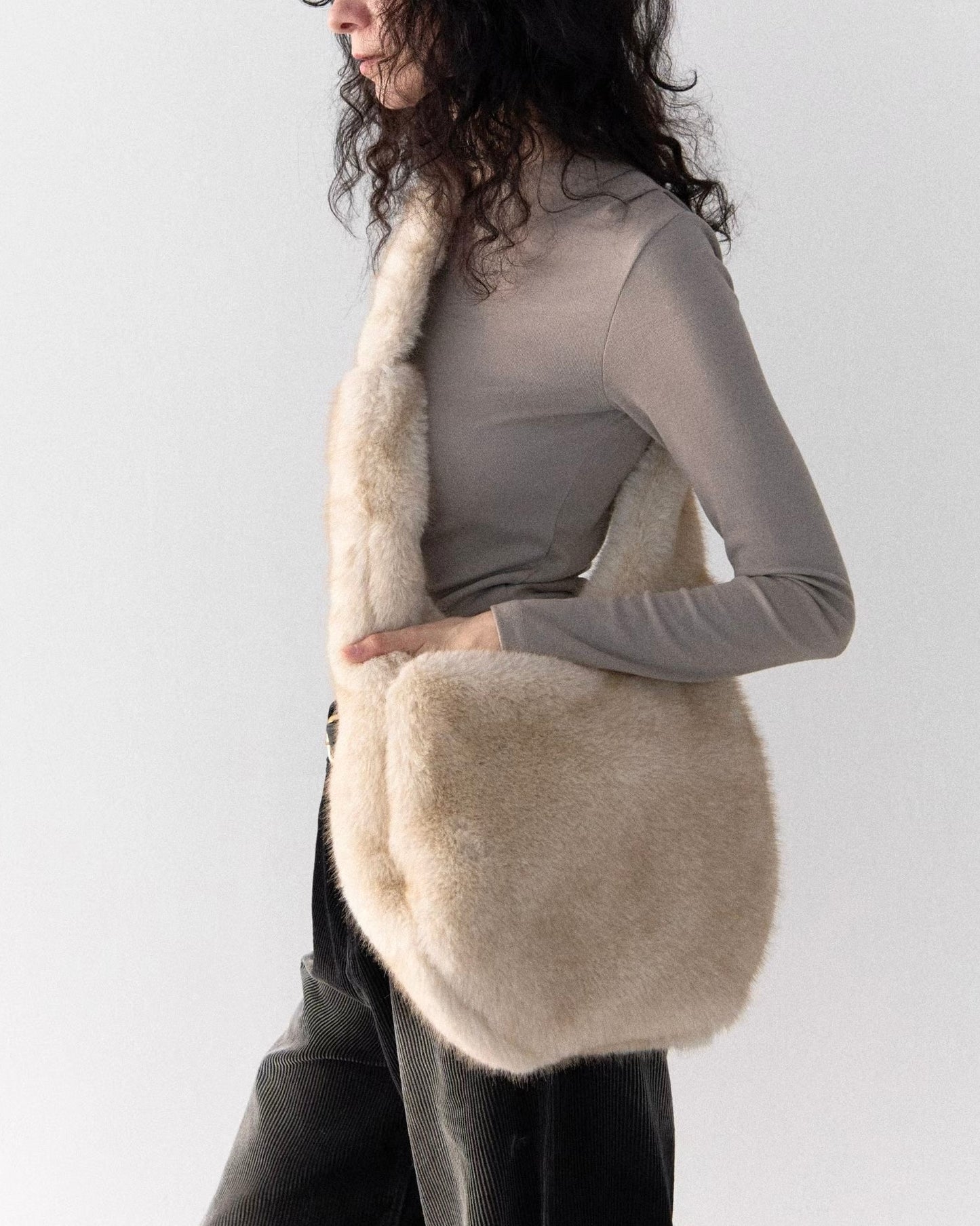 BG033 MoMo Fur Bag - Ivory | Brown