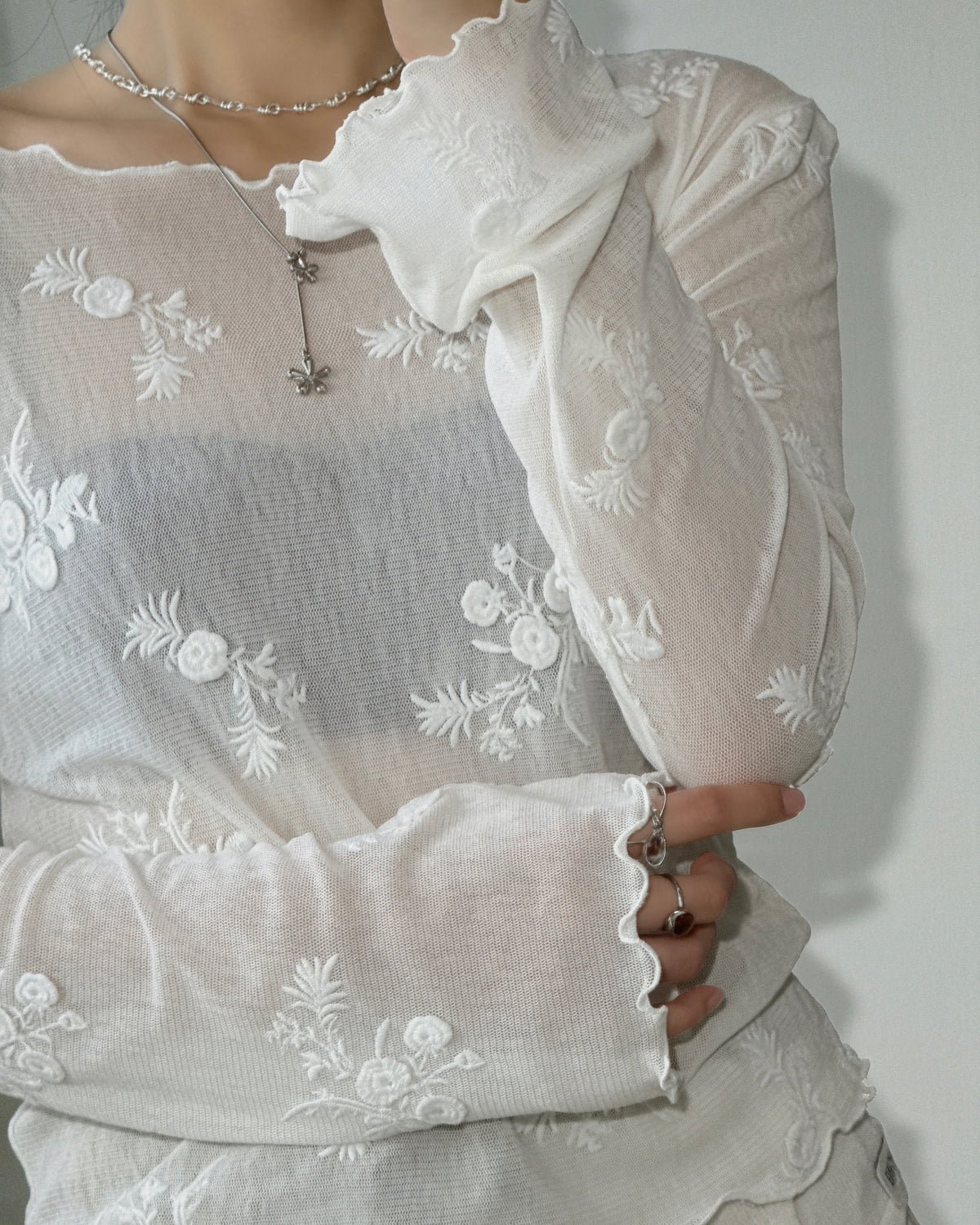 TP614 Floral Sheer Top - Gray | White | Black