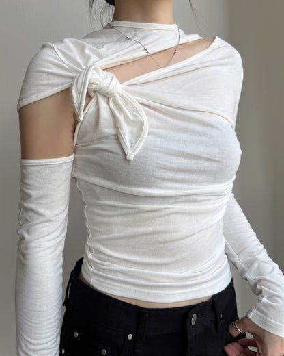 TP619 Asym Knot Cutout Top - Black | Charcoal | White