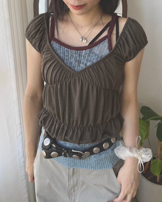 TP605 Shirred Top - Ivory | Butter | Brown