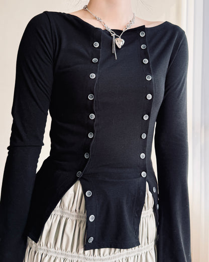 TP571 Button Top - Black | White