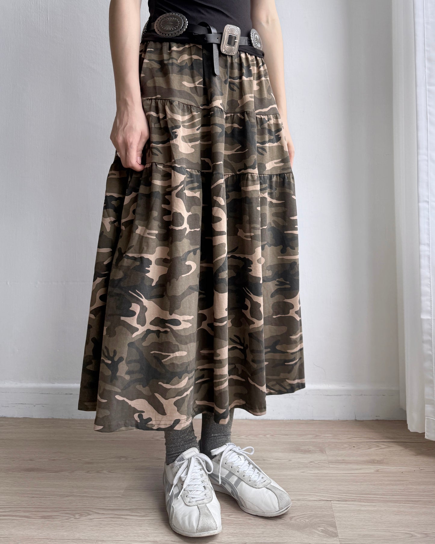 SK199 Camo Long Skirt - Beige | Khaki