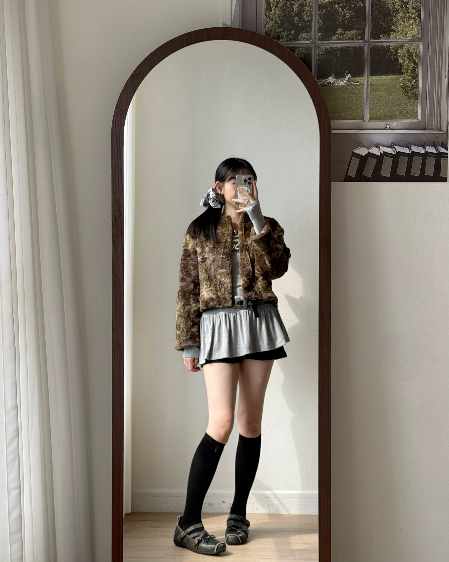 JK044 Mixed Fur Jacket - Khaki | Gray