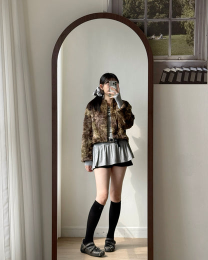 JK044 Mixed Fur Jacket - Khaki | Gray