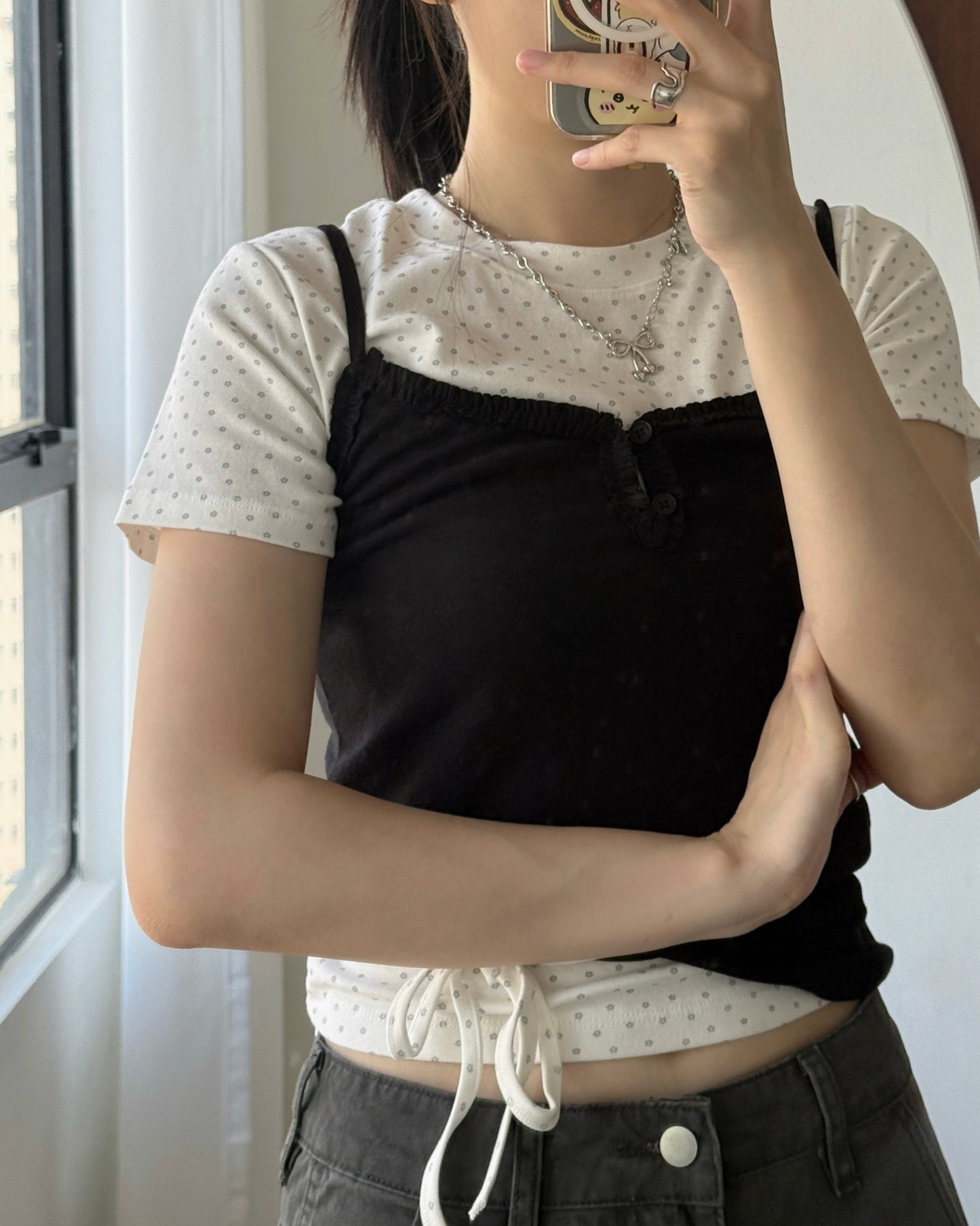 TP601 Floral Top - Gray | White | Navy