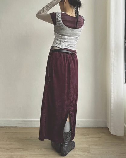 SK229 Floral Jacquard Maxi Skirt - White | Wine | Black
