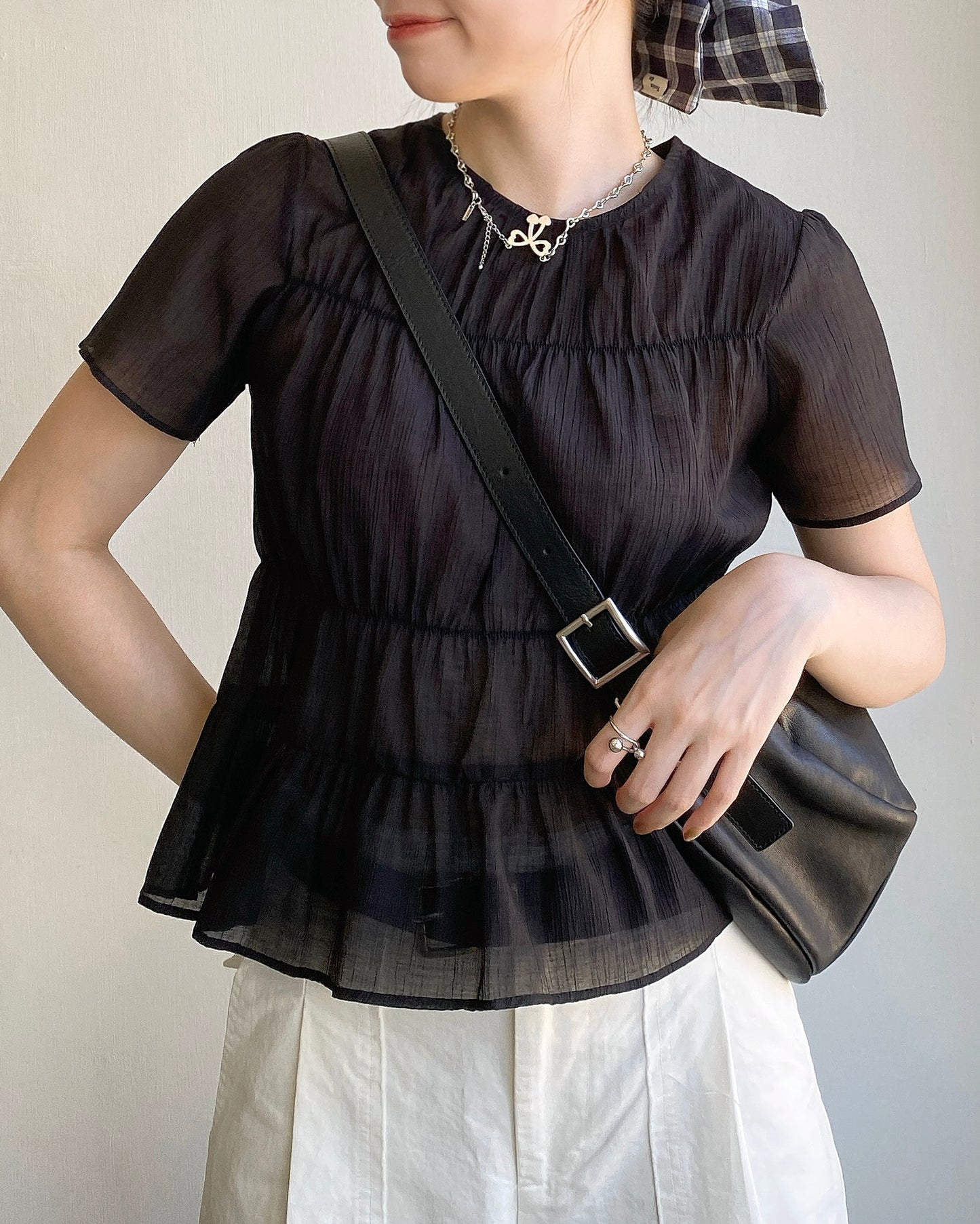 TP525 Frill Blouse - Ivory | Black