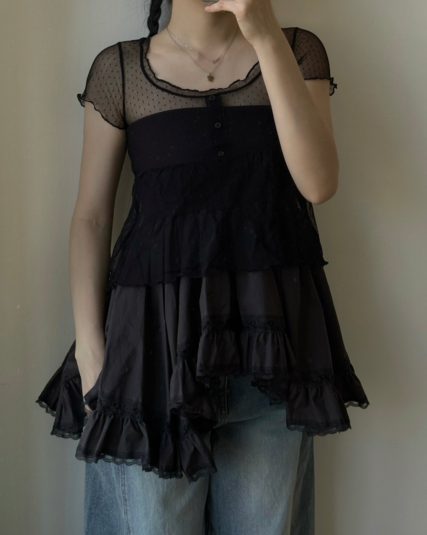 TP597 DotDot Mesh Blouse - White | Black