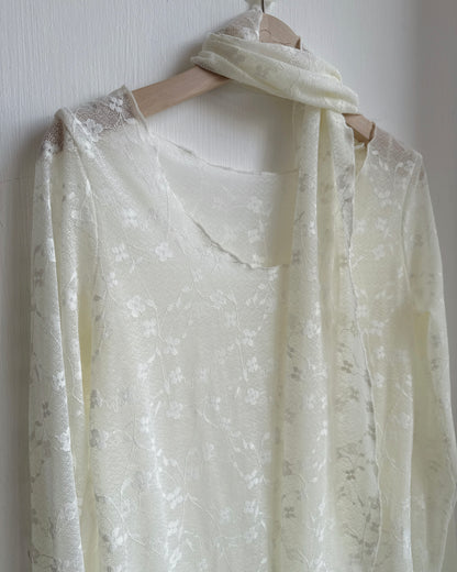 TP610 Floral Scarf Top - White | Brown