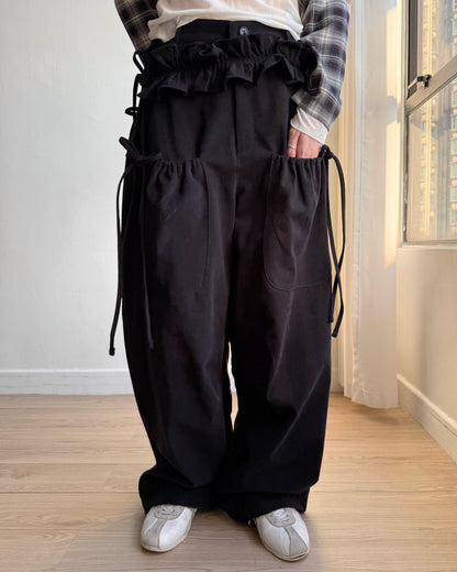 PT077 蝴蝶皺褶休閑褲(連腰帶) - Brown | Black